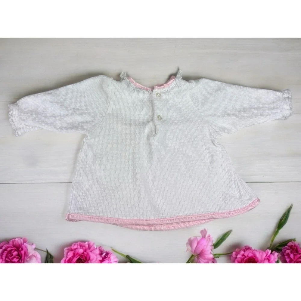 Laura Dare Baby Long Sleeve White Dress With Pink Trim Size 9 M‎